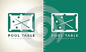 Billiard table vector. Billiard table, cue and billiard balls logo vector